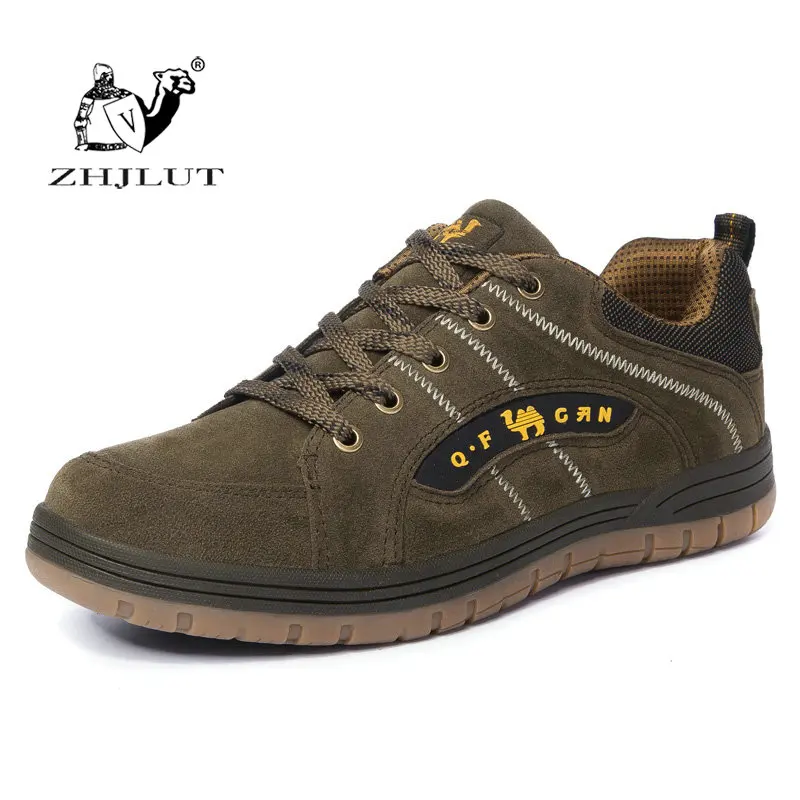 ZHJLUT; брендовая Удобная дышащая мужская обувь высокого качества; мужские кроссовки на шнуровке; прогулочная обувь из искусственной замши; Мужская Спортивная обувь - Цвет: Dark Green Yellow