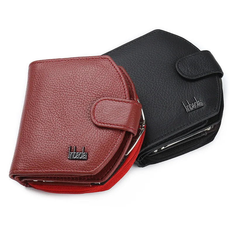 Top Quality Genuine Leather Wallet Unisex Mini Solid Color Layer