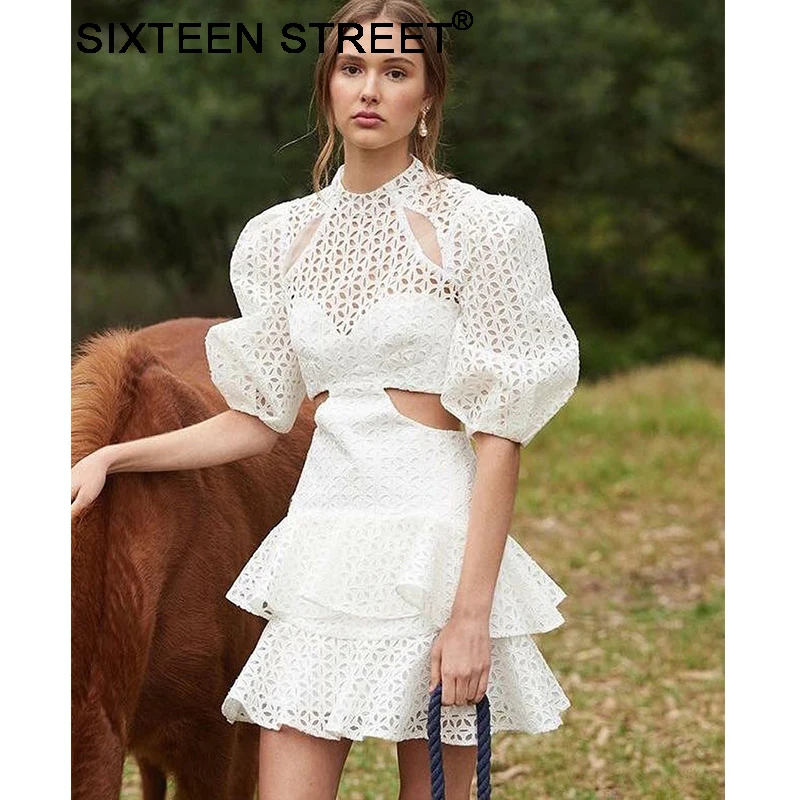

New summer woman dresses cotton and linen short puff sleeve hollow embroidery mini dress lady 2019 vestido female