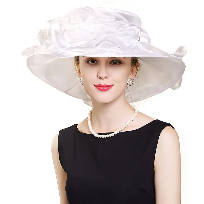 Fs White Organza Hat For Elegant Women Le Flower Church Wedding Fs White Organza Hat For Elegant Women Le Flower Church Wedding Hats Las Wide Large Brim Vintage Chapeau Mariage Femme In Fedoras From S
