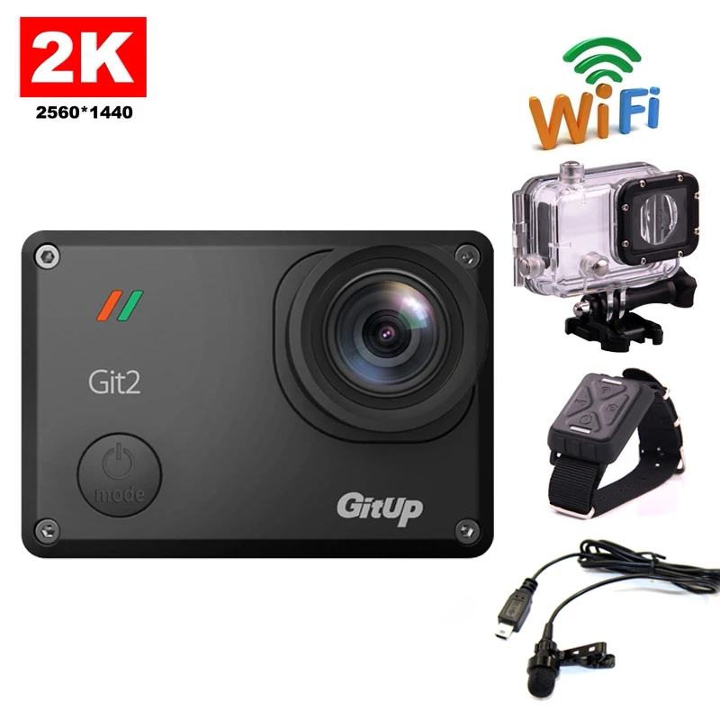 Free shipping!!GitUp GIT2 2K WiFi Camera 30fps 1080P Action Outdoor Sports Action Camera+Extra Microphone+Wrist Remote Control