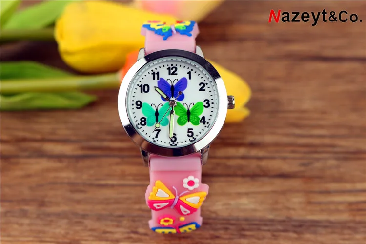 Дропшиппинг детские часы маленькие студенческие Милые 3D annimal светящиеся руки подарок часы Мальчики Девочки бабочка циферблат мягкий