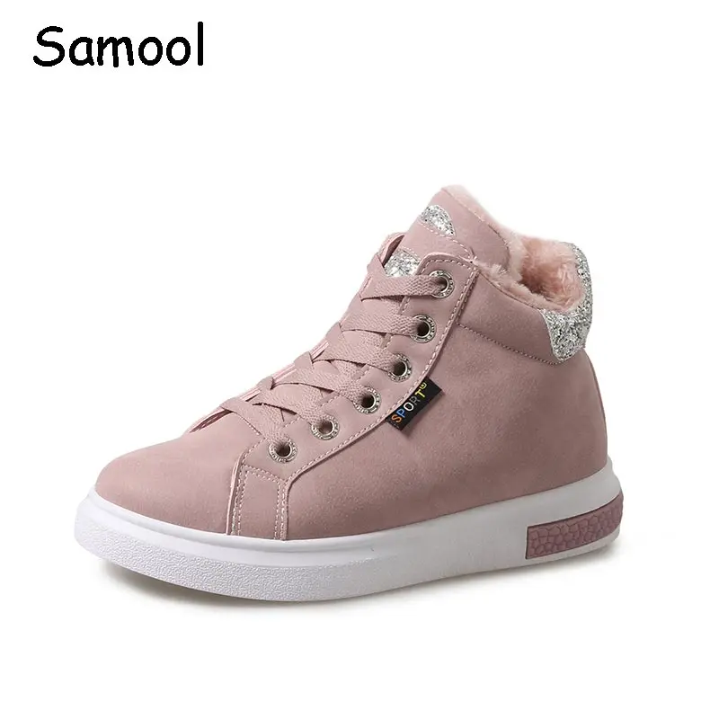 

2017 New Arrival Womens Leather Shoes With Plush Fur Keep Warm In Winter Within The Increase Zapatillas Botas Mujer Casual QY5
