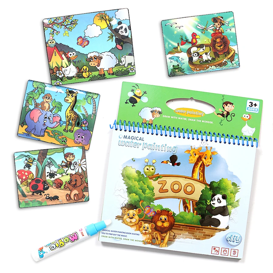 Magic Water Drawing Book Zoo Animal Dinosaurs Coloring Book Doodle Magic Pen Painting Drawing Board For Kids Educational Toys