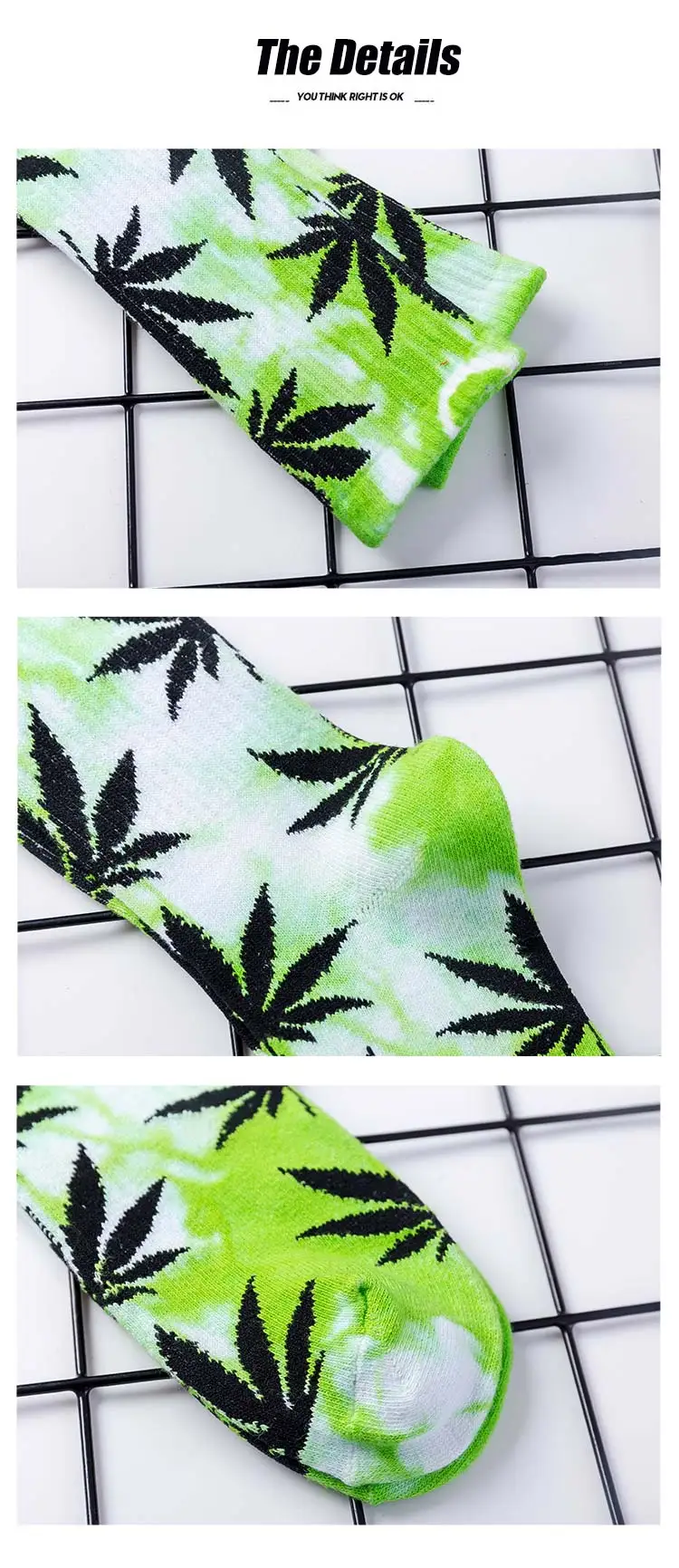 High-quality Tie-dyed Maple Leaf Socks Long Fashion Weed Socks Men Skateboard Hiphop Socks Meias Women Couple Cotton Socks 1Pair