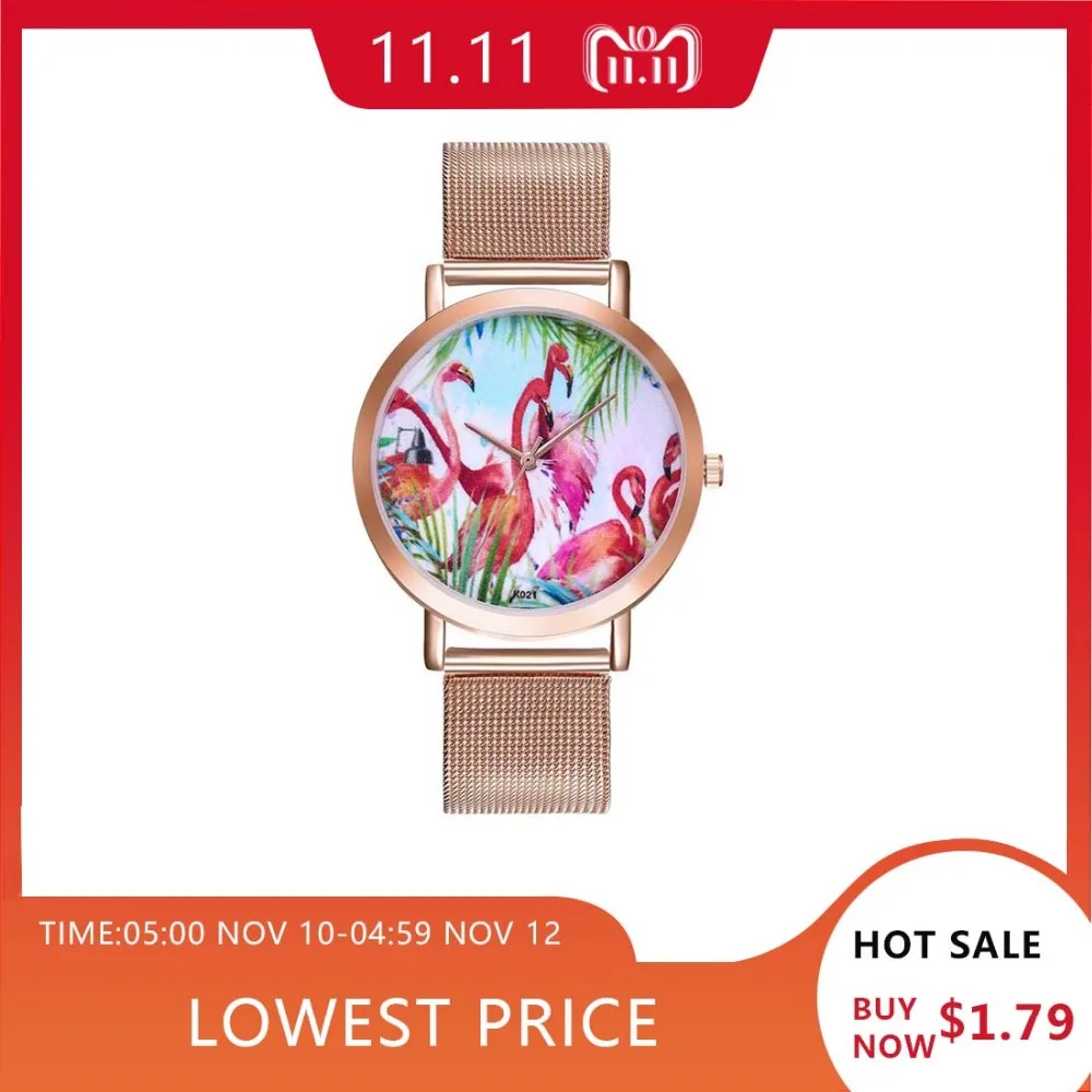 

FUNIQUE 2018 Flamingo Pattern Ladies Watch Bracelet Dress Quartz Watches Steel Mesh Strip Women Men Clock Wristwatch Reloj Mujer