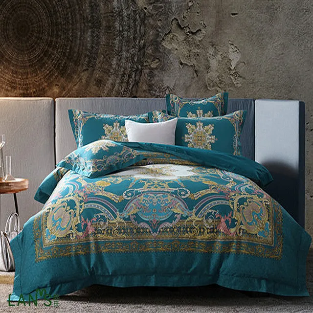 Boho Style Classic Royal Blue Thicken 100cotton 4pcs Bedding Sets Printed Duvet Cover Bed Sheet