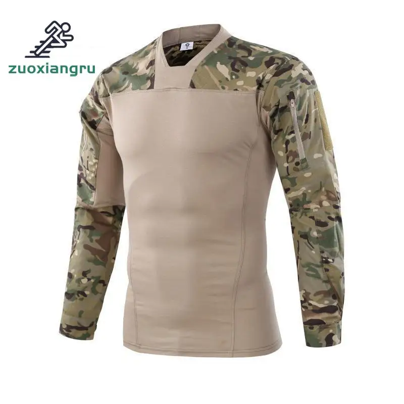 

Man Hunting Finshing T-shirt V-neck Long Sleeve Combat Men Army Military Soldiers Force Camouflage Tactical Hunting T-shirt