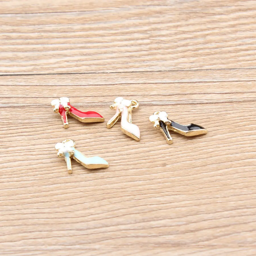 

20PCS/Lot High-heeled Shoes Pendant Alloy Enamel Charm DIY Accessories of Necklace Bracelet Hair 12*14mm