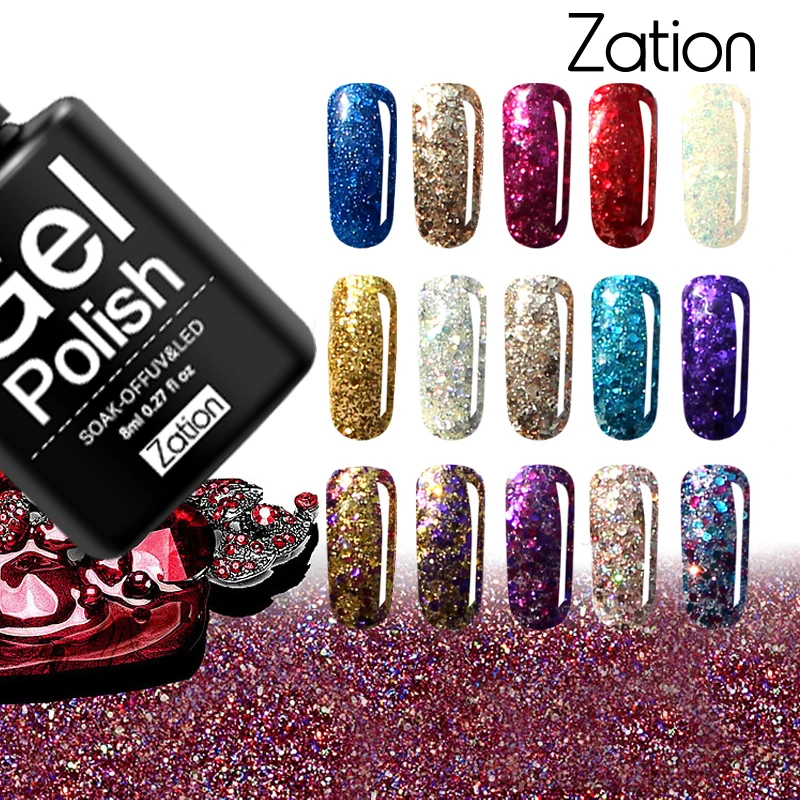 

Zation Diamond Nail Gel Polish Varnish Glitter Soak Off UV LED Lacquer Enamel Semi Permanent Base Top Design Sequins Nail Art