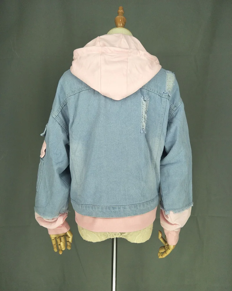 amazing  2020 Spring Hooded Denim Jacket For Women Casual BF Jeans Jacket Holes Vintage Harajuku Coat Female