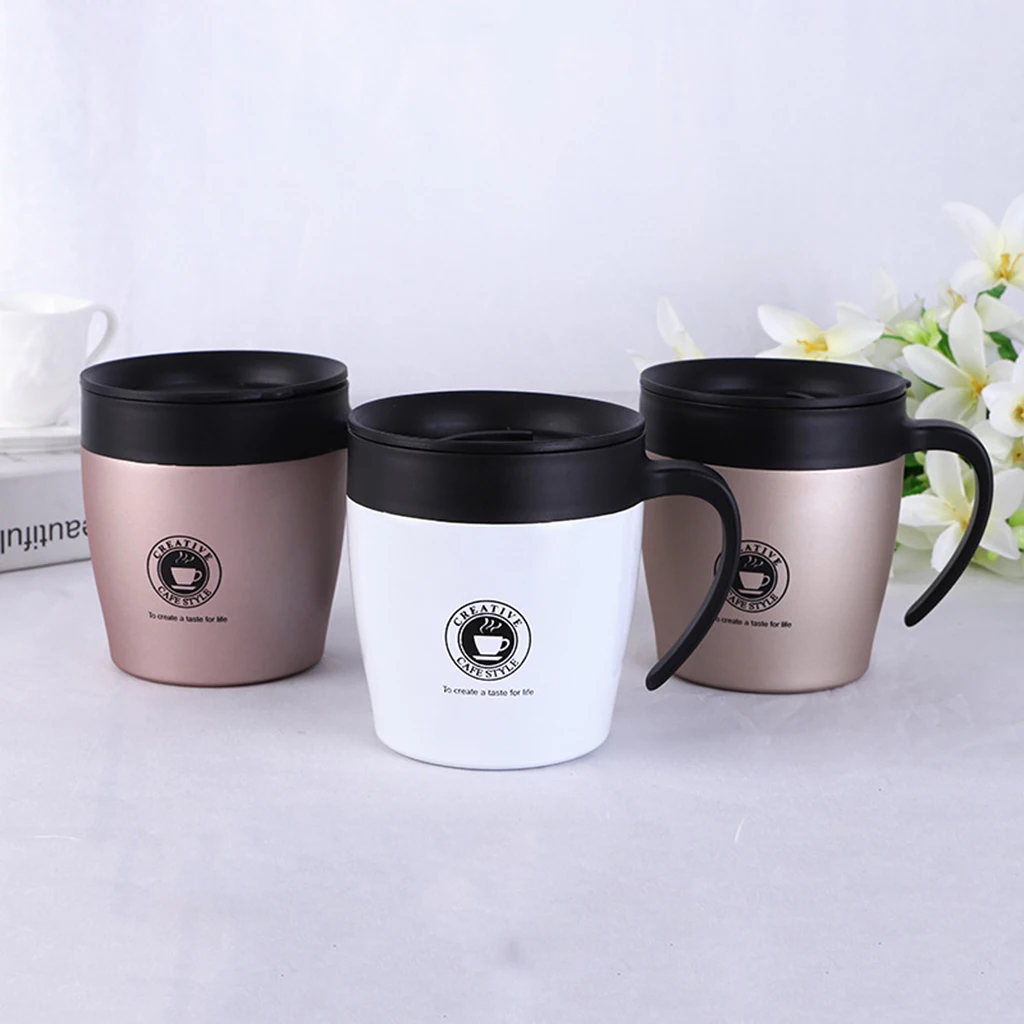 Stainless Steel Travel Mug Water Coffee Cups with Handle and Lid 300ML for Outdoor Camping Picnic Travel Drinkware