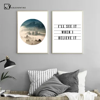 

Mountains Forest Landscape Poster Canvas Print Motivational Quotes Minimalist Wall Art Painting Picture Nordic Decoration