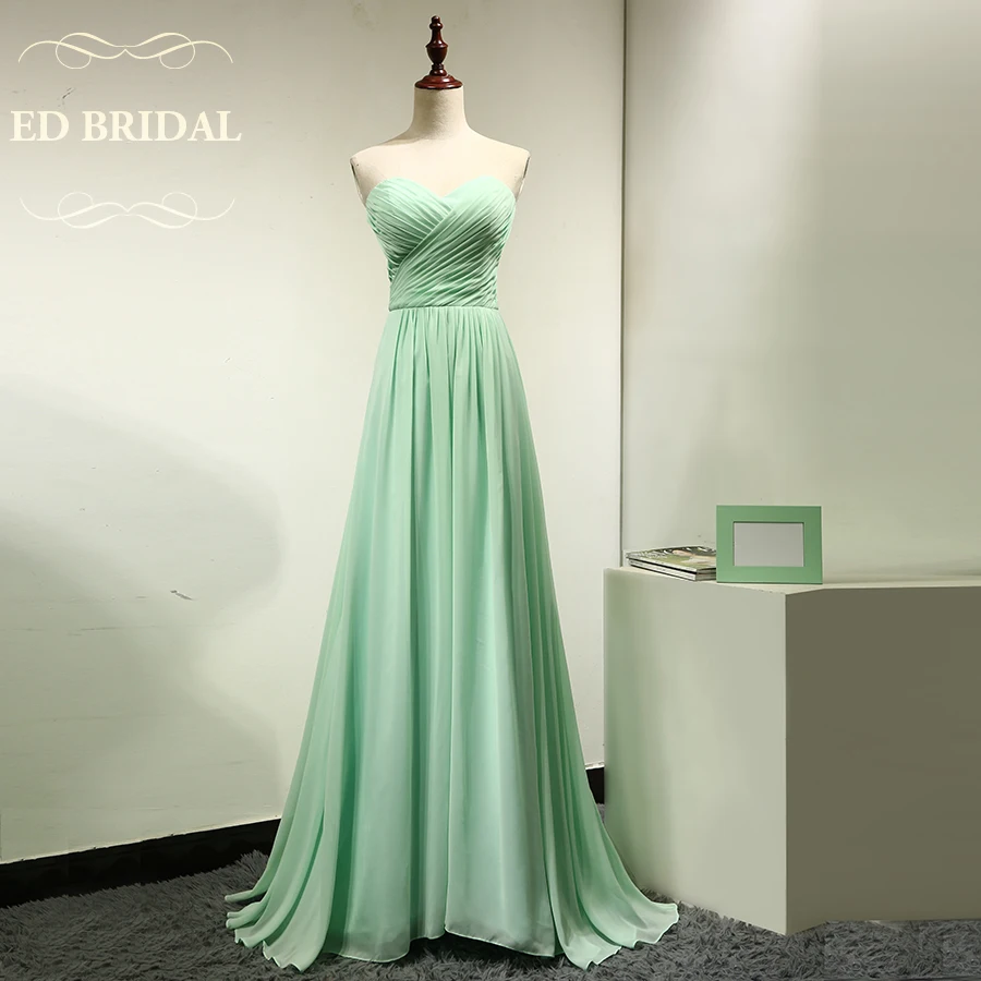 Custom Made Sweetheart Chiffon Long Mint Green Bridesmaid Dress Maid of ...