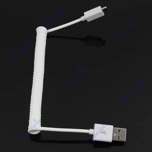 Белый Спиральный USB type A-B Micro Sync Кабель-адаптер для зарядного устройства