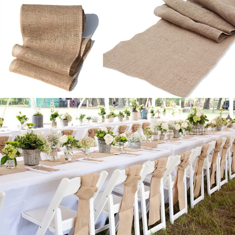 10pcs/lot Natural Jute Burlap Table Runner Hessian Vintage Tablecloth