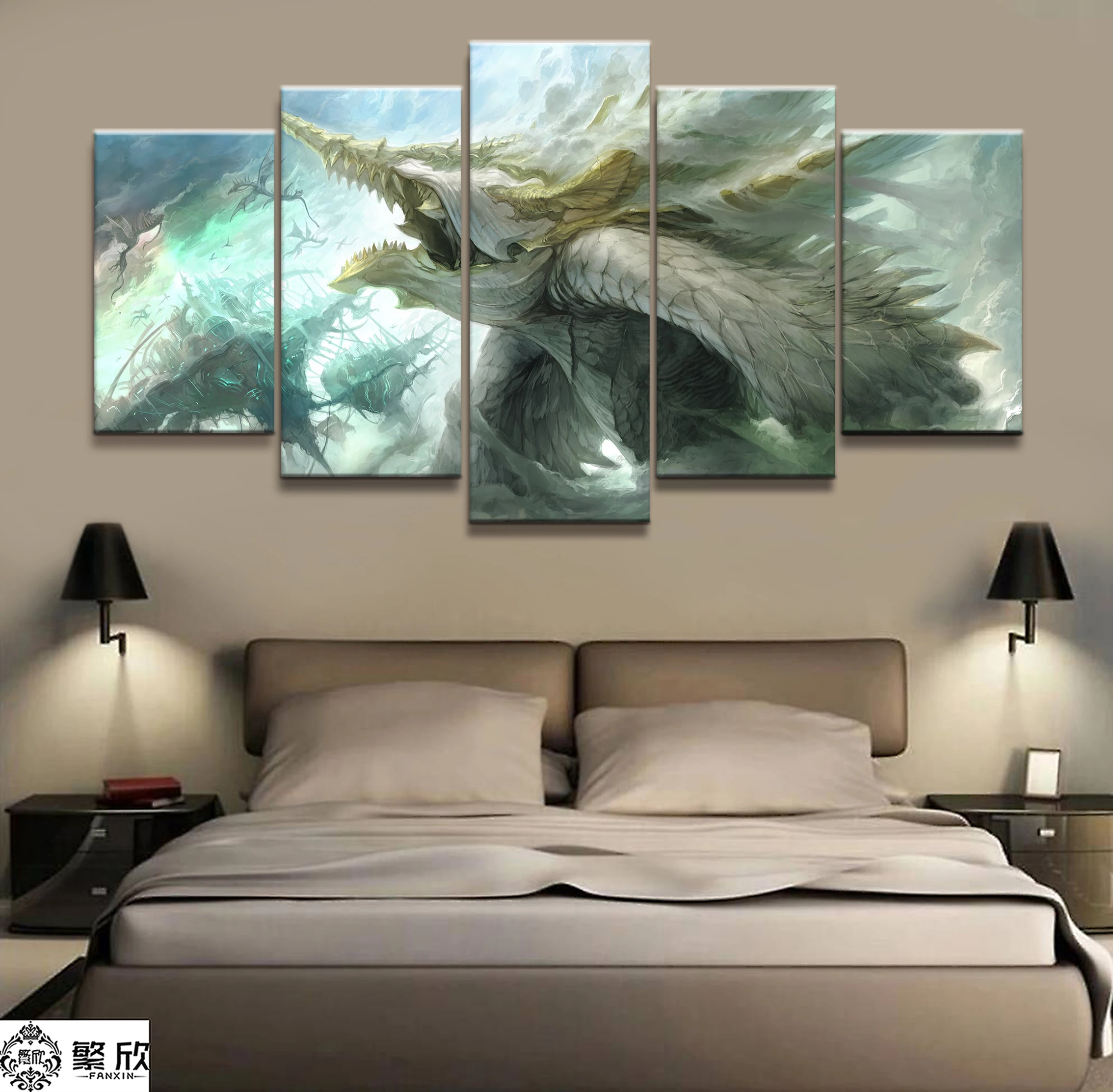 

5 Pieces Final Fantasy XIV Game Poster Modern Wall Art Decorative Modular Framework Picture Canvas HD Printed One Set Painting