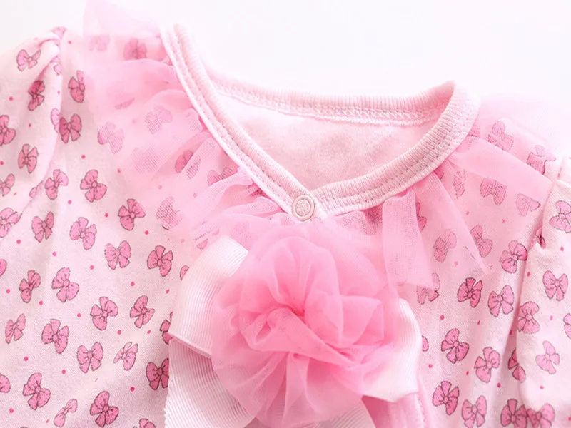 Одежда с бантом и принтом для новорожденных девочек кружевные комбинезоны с цветами и повязка на голову лето-осень принцесса детские для девочек Комбинезон