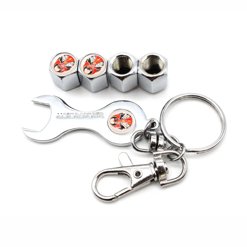 

5Pcs/Set Makeup Style Anti-theft Emblem Auto Car Wheel Tire Air Valve Caps With Wrench Keychain Zinc Alloy Stem Dust Cove