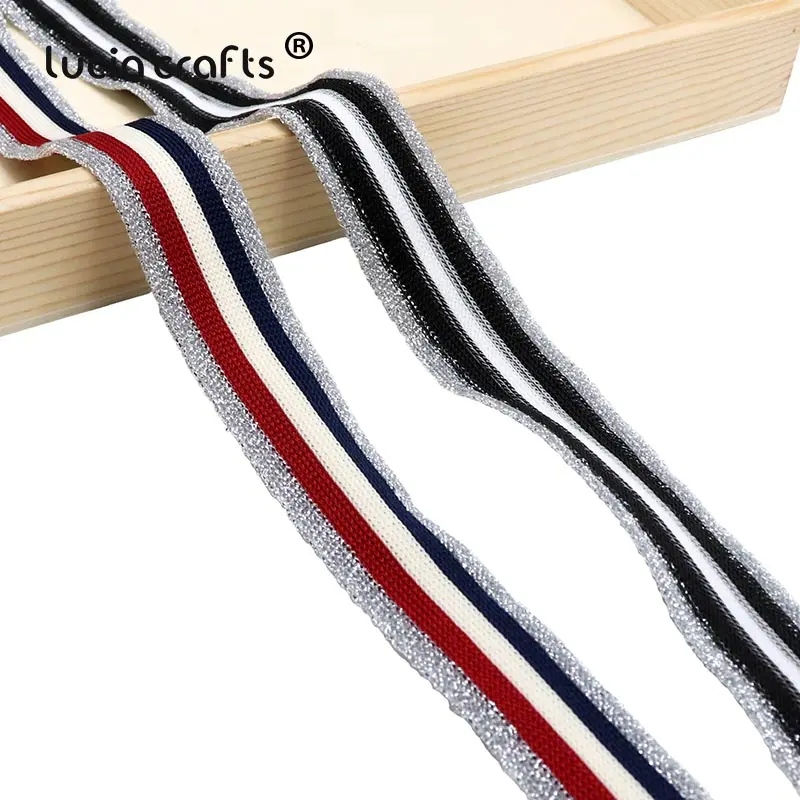 

5Yards 25mm Stripe Elastic Ribbons Silver Edge Stretch Tape DIY Hair Ties Headwear Hair Bow Packing Garment Sewing Accessories