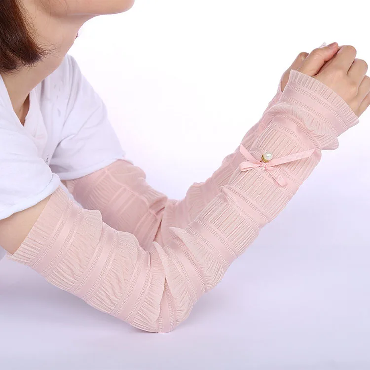 58cm Long Summer Lace Sun Gloves Femme Fingerless Gloves  Anti-UV Sunscreen Protection Ice Silk Eldiven Ladys Driving Gloves (23)