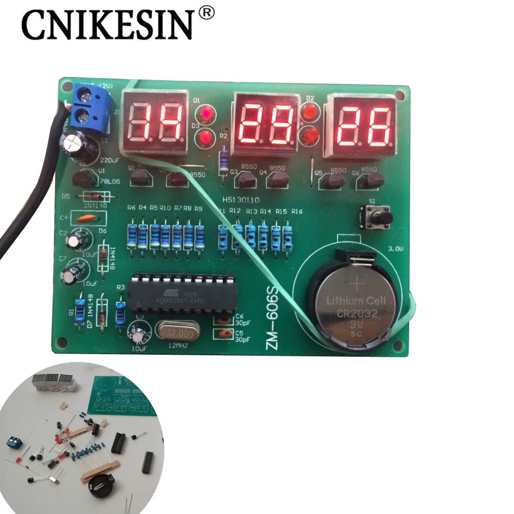 Cnikesin diy 9 В 12 AT89C2051 6 цифровой светодио дный электронные часы Запчасти Компоненты