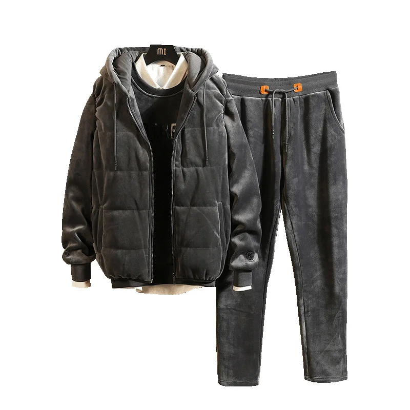 

Rlyaeiz High Quality Winter Casual Gold Velvet Thick Sporting Suits Men Sporting Wear Hoodies + Pants + Vests Set Male Tracksuit