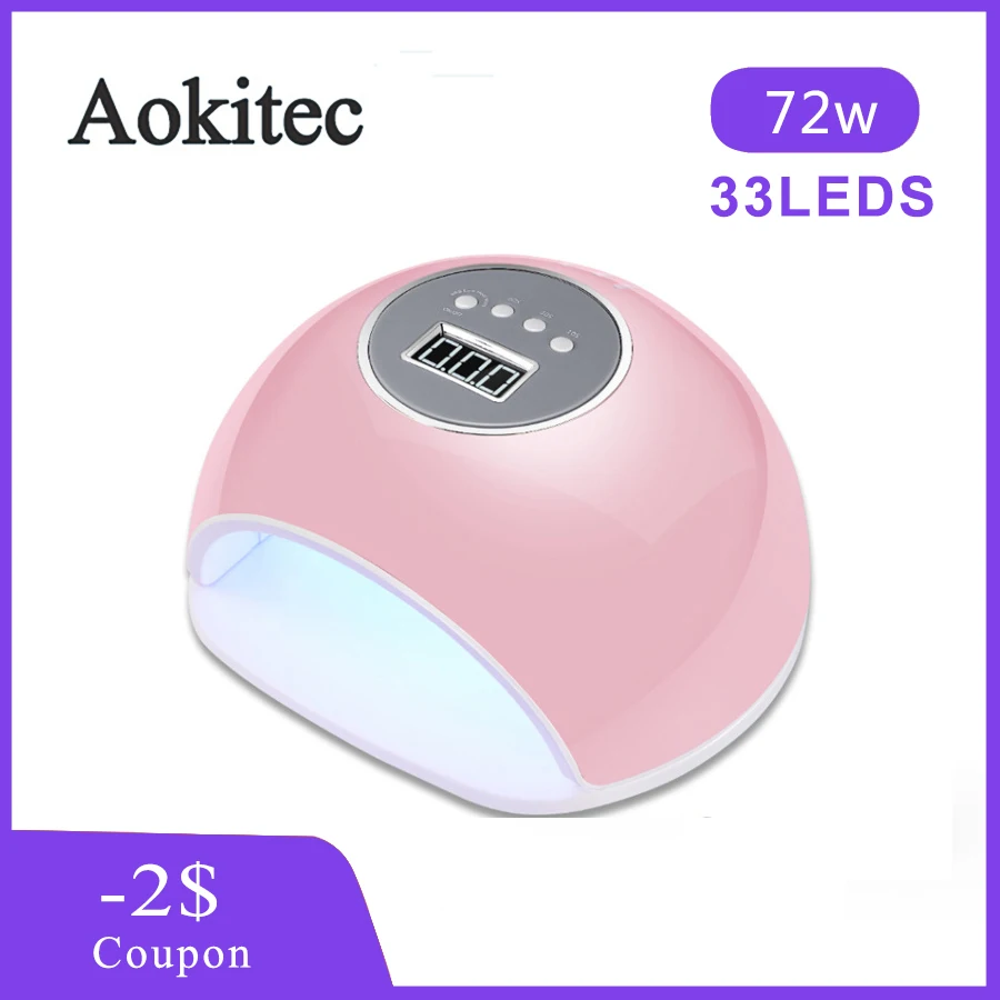 

Aokitec 72W UVLED Nail Lamp 33 Beads LCD Display Nail Dryer for All Gels Smart Sensor 4 Timer Salon Home Lamp for Manicure