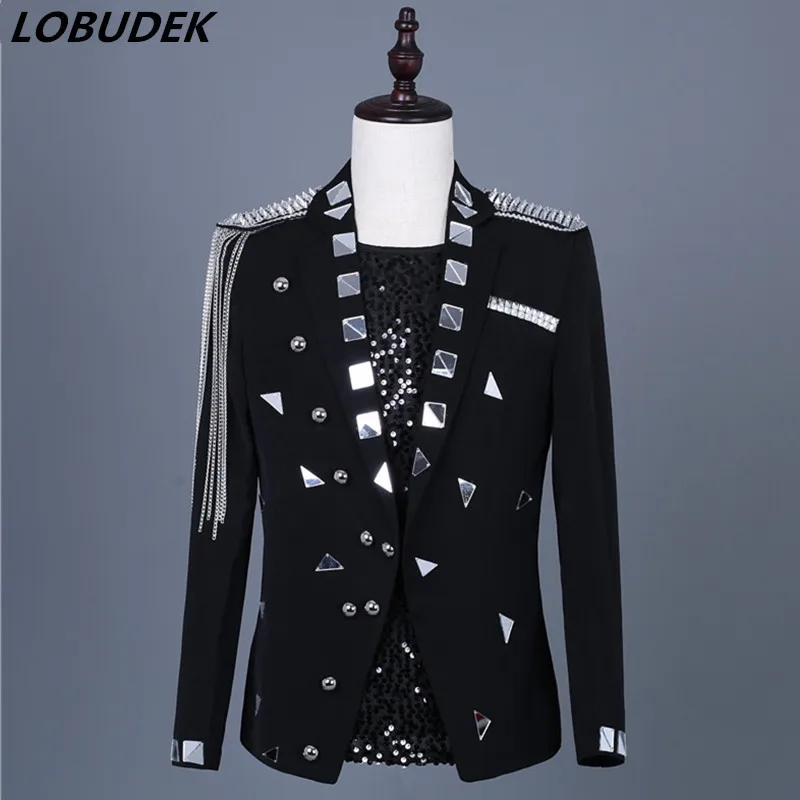 #Special Offers Мужские новые серебряные зеркала цепочка с кисточками заклепки epoulet Блейзер Объектив костюм куртка рок-певец Главная сцена костюм модное ч... #Special Offers Мужские новые серебряные зеркала цепочка с кисточками заклепки epoulet Блейзер Объектив костюм куртка рок-певец Главная сцена костюм модное ч...