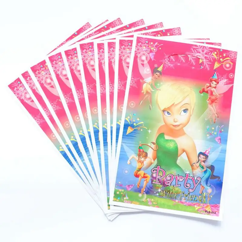 

10pcs/lot Tinker Bell Theme Party Gift Bag Party Decoration Plastic Candy Bag Loot Bag For Kids Festival Birthday Party Supplies