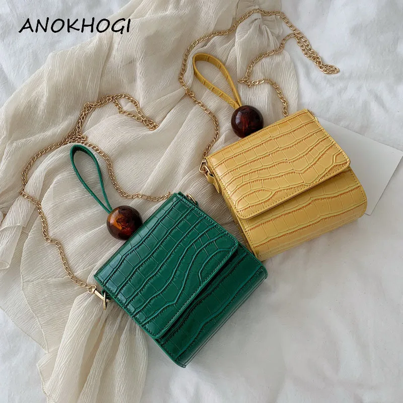 

Brown Ball Alligator Women Shoulder Bags Fashion Yellow Square Quality Flap Crossbody Bag Metal Chain Beading Handbags B458
