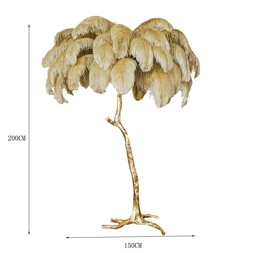 Скандинавские Страусиные волосы СВЕТОДИОДНЫЙ торшер спальня гостиная отель через напольные светильники Освещение медь стоящая лампа перо светильники - Цвет абажура: Khaki Color