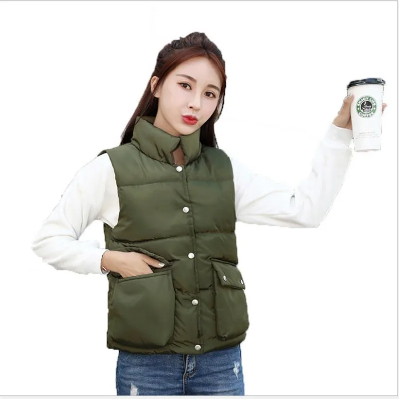 

Plus Size 3XL 2019 New Autumn Winter Women Short Vest Female Down Cotton Waistcoat Slim Button Stand-Collar Warm Vest Top CQ2643