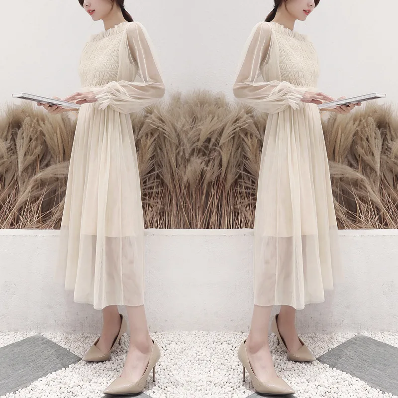 

2019 new fashion women's casual dress breathable casual long-sleeved dress knee dress women's dress