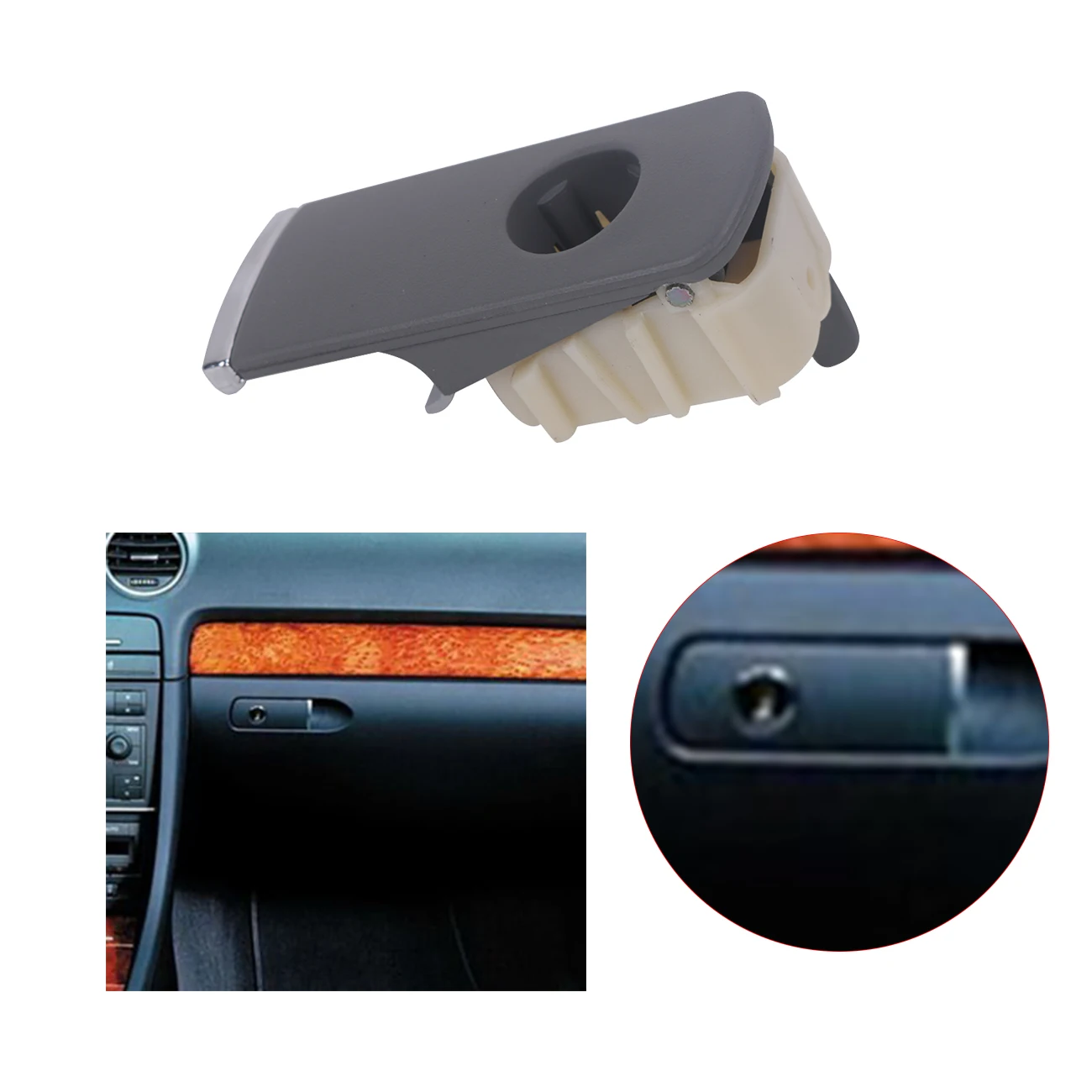 Grey Chrome Glove Box Lock Lid Clip Handle With Lock Hole For Audi A4