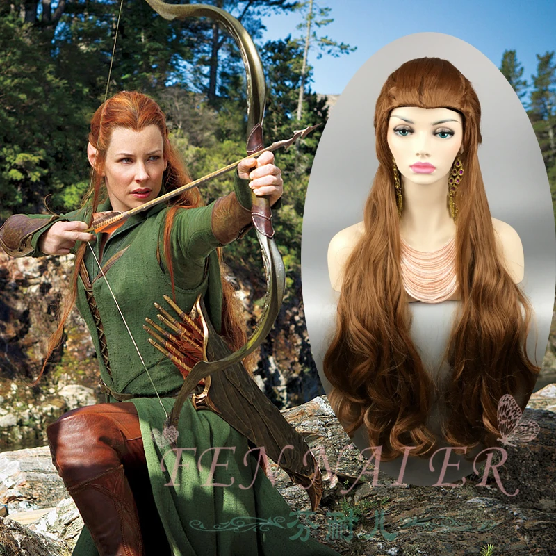 

Movie 100cm The Hobbit Tauriel Brown Long Braided wig Craig Hal role play hair The Lord of the Rings elf women wig+Wig Cap