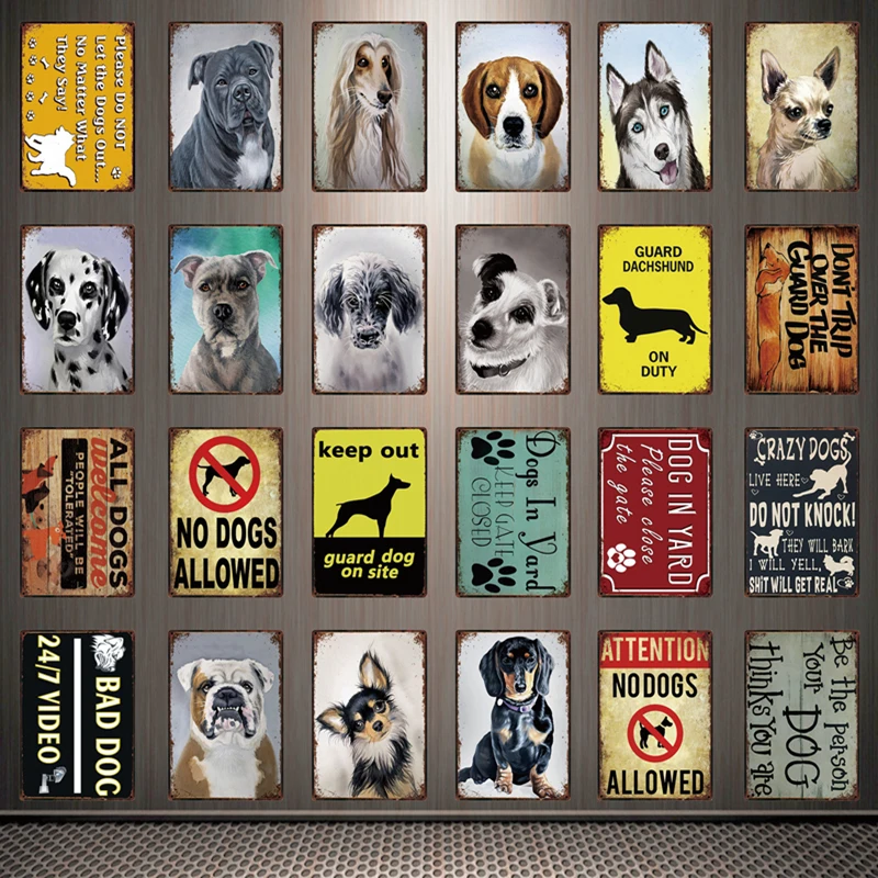 

[ Kelly66 ] Pets No Dogs Allowed Bad Dog Pug Dalmatian Metal Sign Tin Poster Home Decor Bar Wall Art Painting 20*30 CM Size Dy86