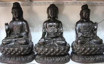 

bi00872 Tibet Buddhism Copper Bronze Three Saints of the West Buddha Set Kwan-yin Statue