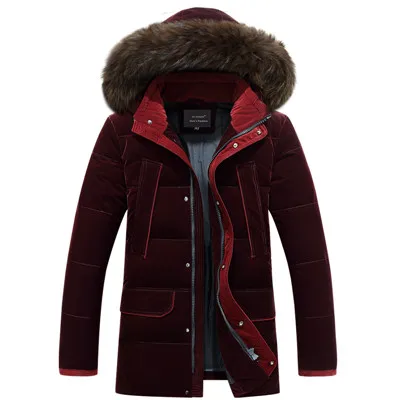 Брендовые мужские пуховики с меховым воротником, Толстая теплая ветрозащитная зимняя куртка для России-30С, мужское белое пуховое пальто, Мужское пальто - Цвет: Red