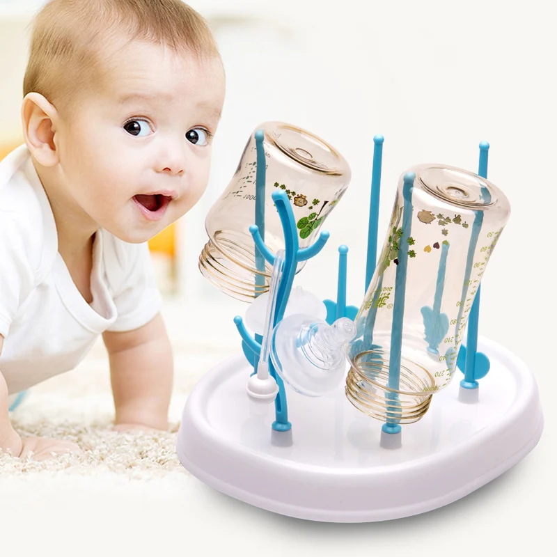 Baby Bottle Drier Cute Tree Newborn Pacifier Nipple Drying Rack Cartoon Plane Tail Shape 7 Footholds Water Collect Groove BB3098 (9)