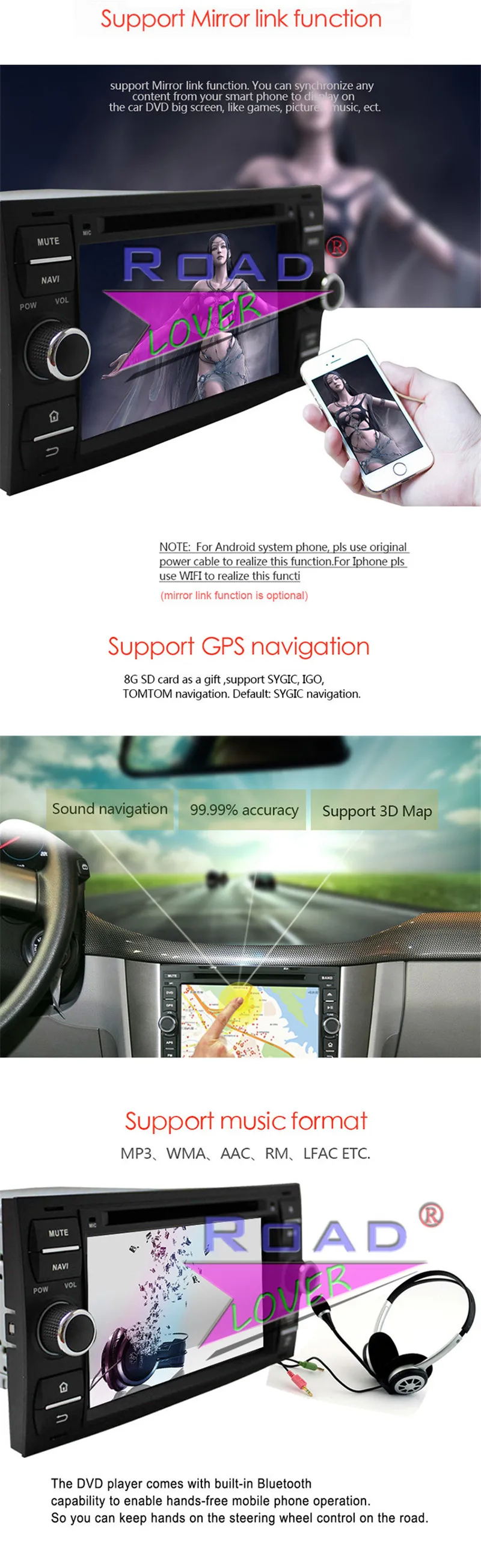 Clearance Roadlover Android 8.0 Car DVD Player Radio For 7" Ford Focus Mondeo S-MAX  Connect 2005 2006 2007 Stereo GPS Navigation Magnitol 12