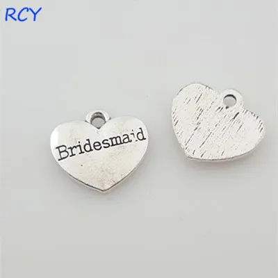 

Top Quality 5 Pieces/lot 16*18mm Letter Printed bridesmaid wedding heart charms inspiration charm for jewelry making