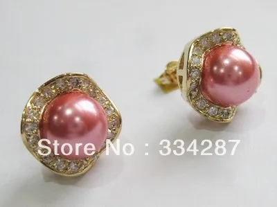 

Stunning!Pink Sea Shell Pearl&Crystal Earring