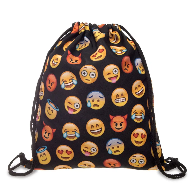 

New Cute 3D Pattern Fashion Girls Backpacks Digital Printing Emoji Expression Embroidered Oxford Drawstring Drawstring Backpack