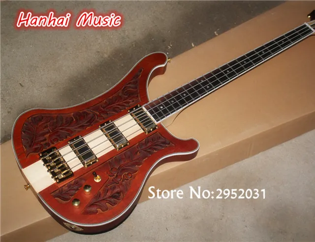Free Shipping 4 String Bass Guitar,Craved Flower on Body