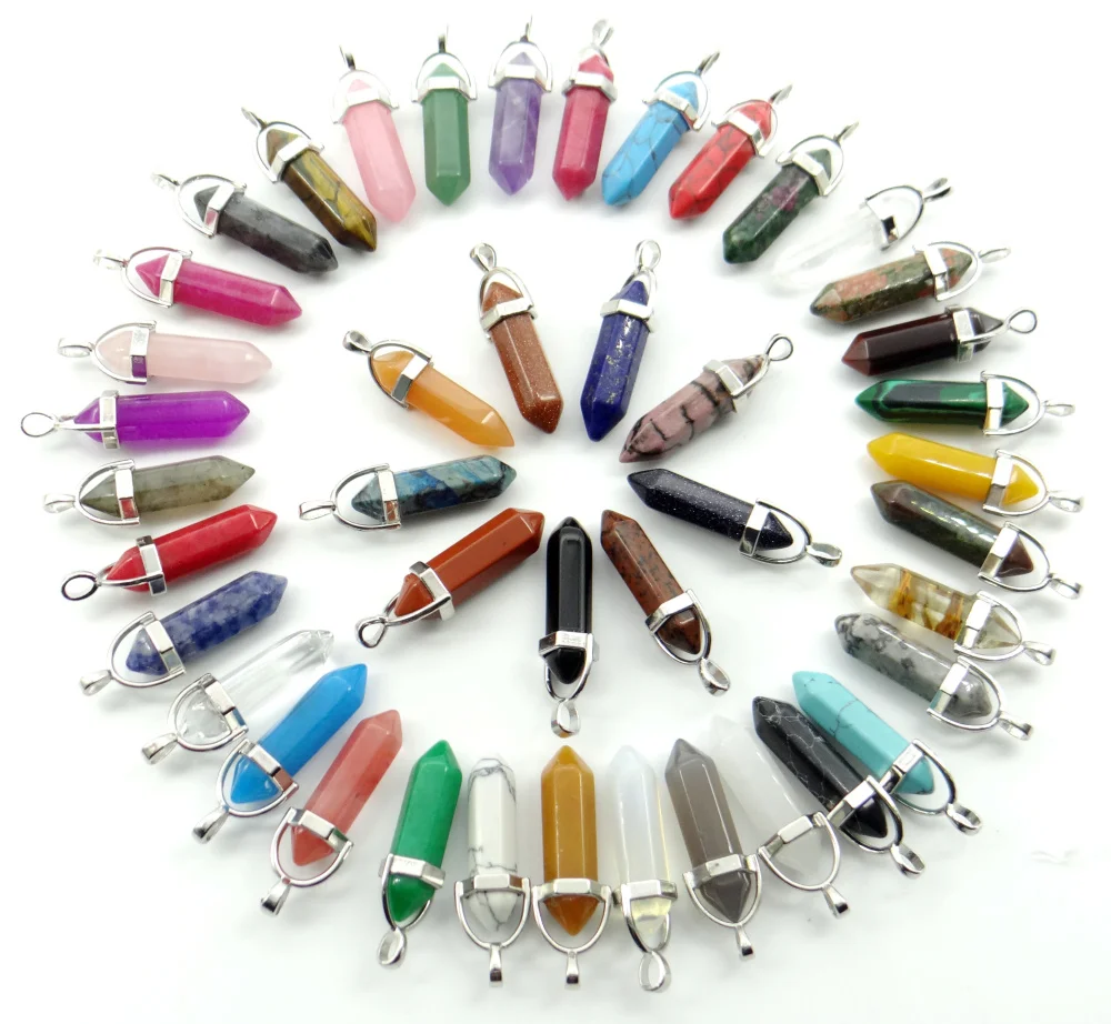 

100pcs fashion charm Jewelry Natural Quartz Crystal fluorite stone Hexagonal Column Pendant for DIY make necklace earrings