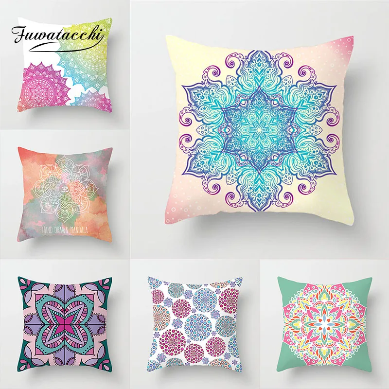 

Fuwatacchi Bohemian Style Geometrical Cushion Cover Colorful Flower Linen Pillow Case For Throw Wedding Decorative Pillowcase