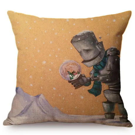 18 Nordic Adorable Robot Characters Cartoon Decorative Throw Pillow Cover Cotton Linen Chair Seat Cushion Cover Cases for Car K102-13
