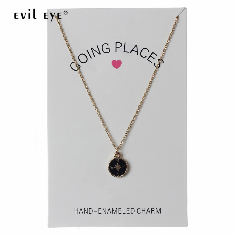 

Evil Eye Compass Charms Necklace Pendant Wish Card Statement Gold Silver Link Chain For Women Lovers Girls Jewelry Gift CN94