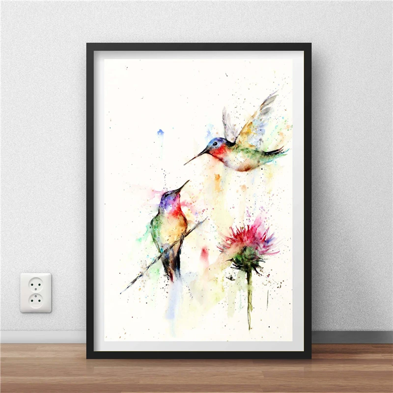 Hummingbirds Watercolor Wall Art Canvas Poster And Print Canvas Painting Decorative Picture For Bedroom Home Decor Framework Hd - Aliexpress Home & Garden